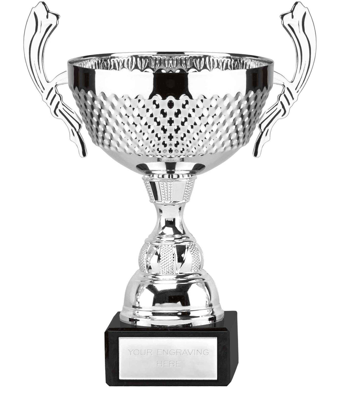 Turin Wide Wide Bodied Silver Presentation Cup With Handles & Marble Base 16.5cm (6 1/2")