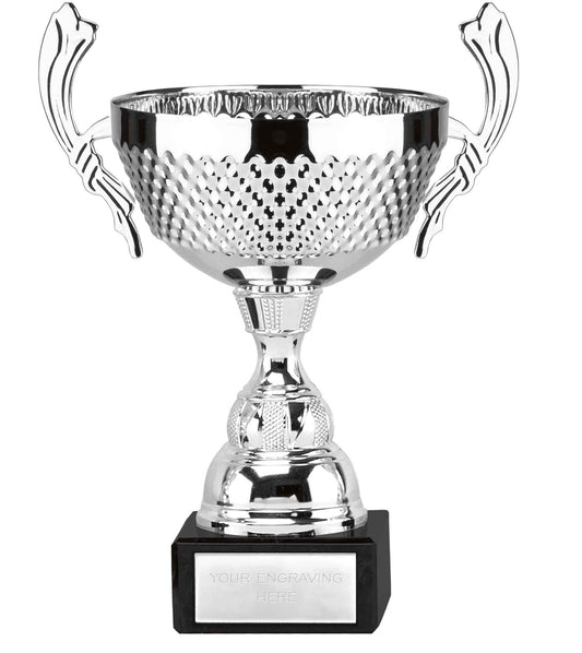 Turin Wide Wide Bodied Silver Presentation Cup With Handles & Marble Base 16.5cm (6 1/2")