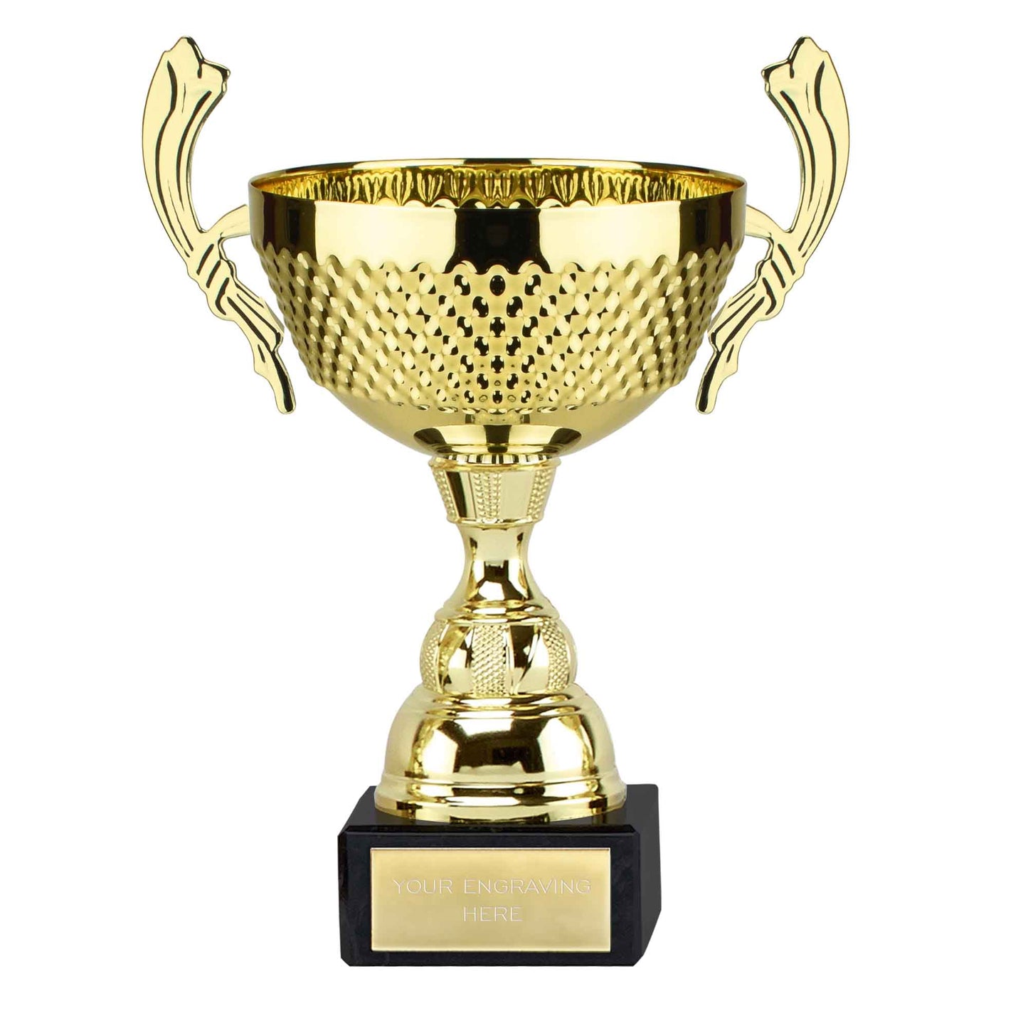Turin Wide Wide Bodied Gold Presentation Cup With Handles & Marble Base 16.5cm (6 1/2")