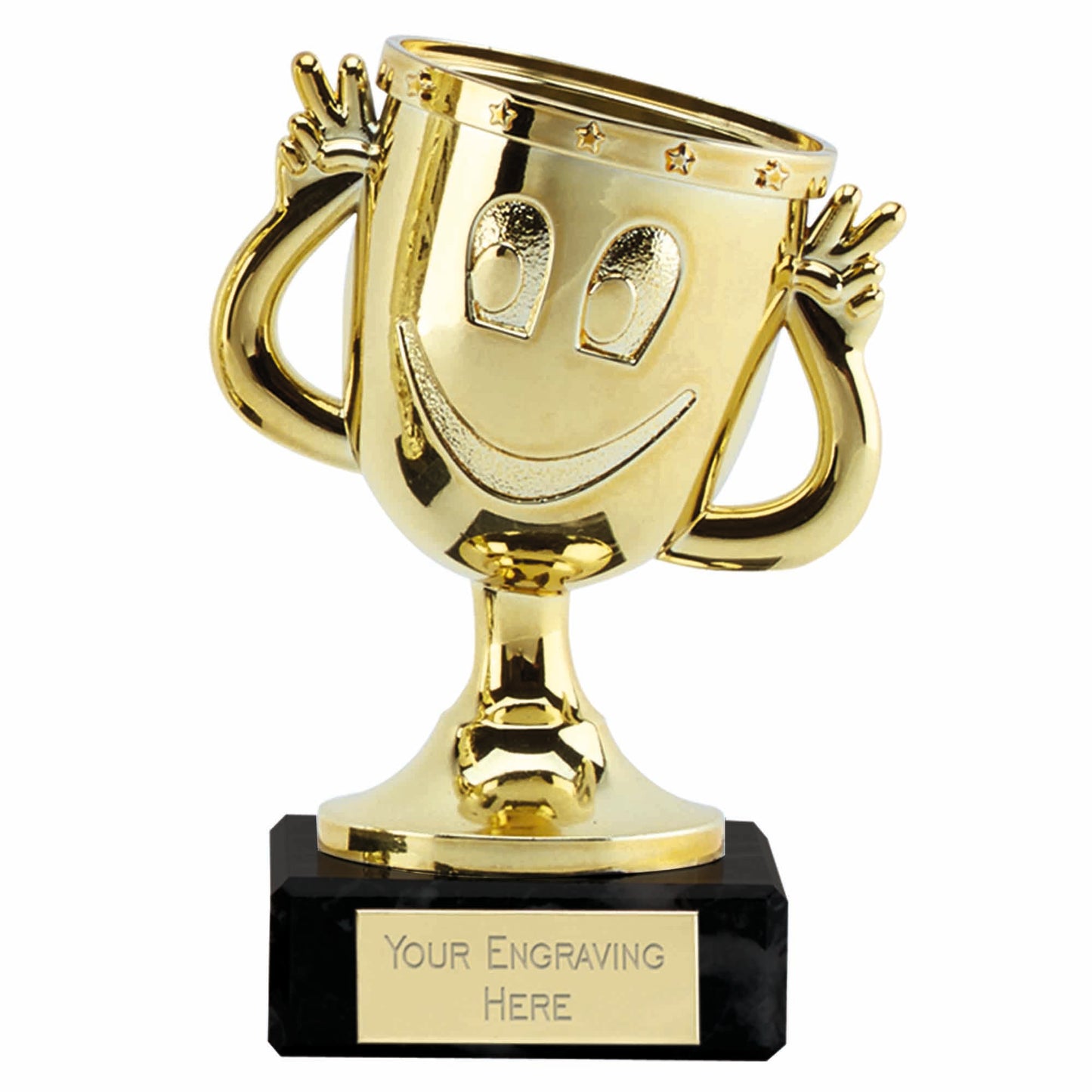 Smiley Man Gold Cup Trophy Cup On A Marble Base 11cm (4 3/8")