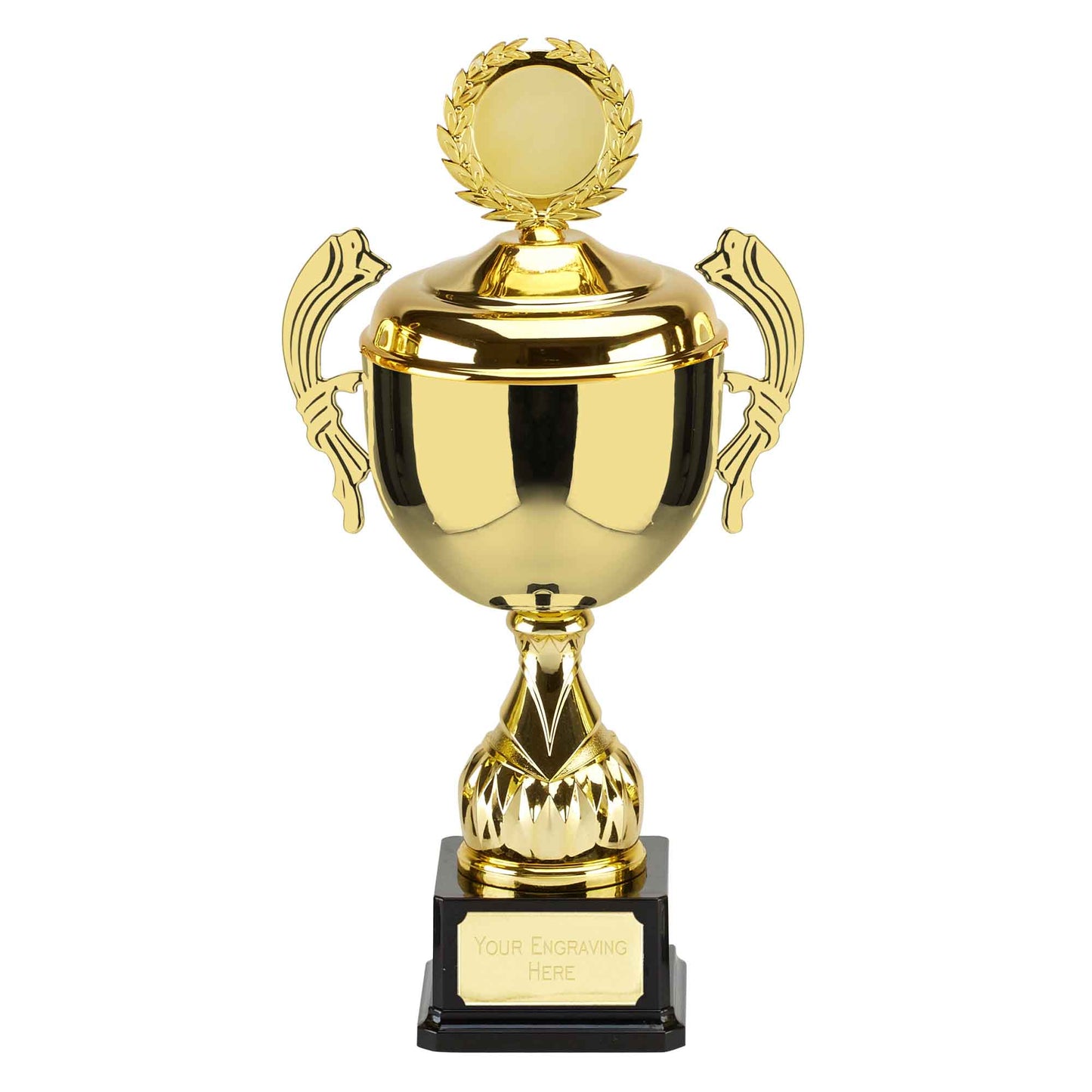 Link Gold Presentation Cup With Lid On A Black Base 30cm (11 1/2")