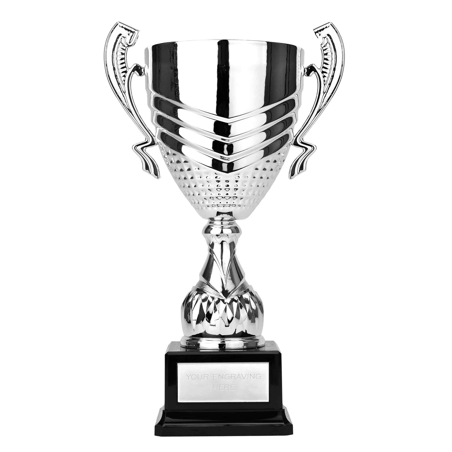 Link Silver Presentation Cup With Detailed Handles On A Black Heavyweight Base 24.5cm (9 3/4")