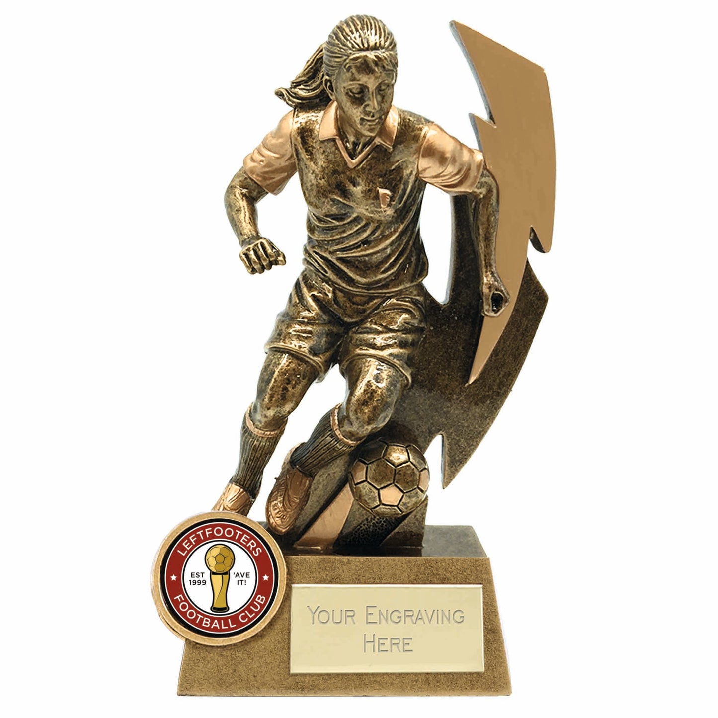 15 x Gold 2D Flash Female Footballer Trophy 14.5cm (5 3/4")