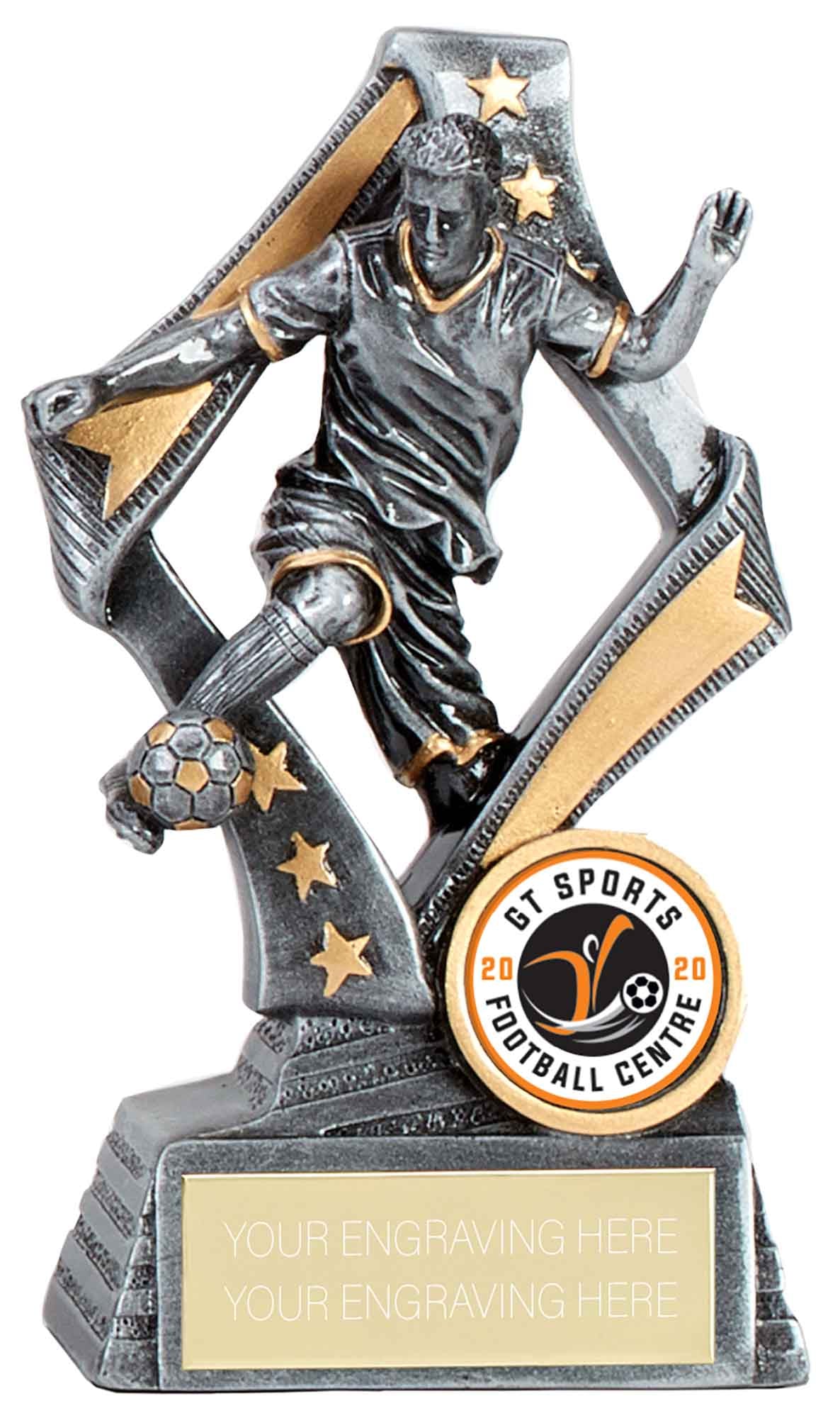 Flag Action Male Football Award Antique Silver 13cm (5 1/8")