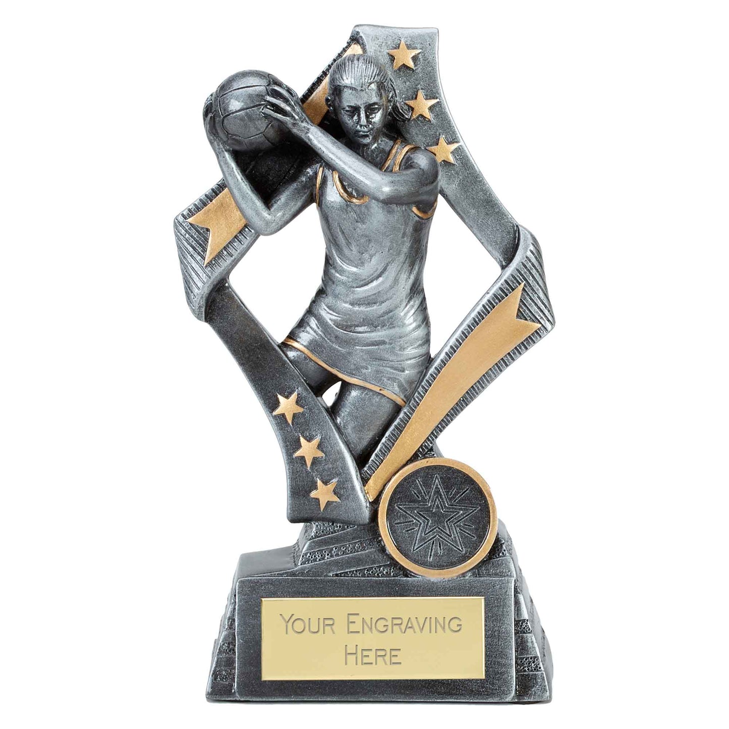 Antique Silver Flag Action Netball Award 13cm (5 1/8")