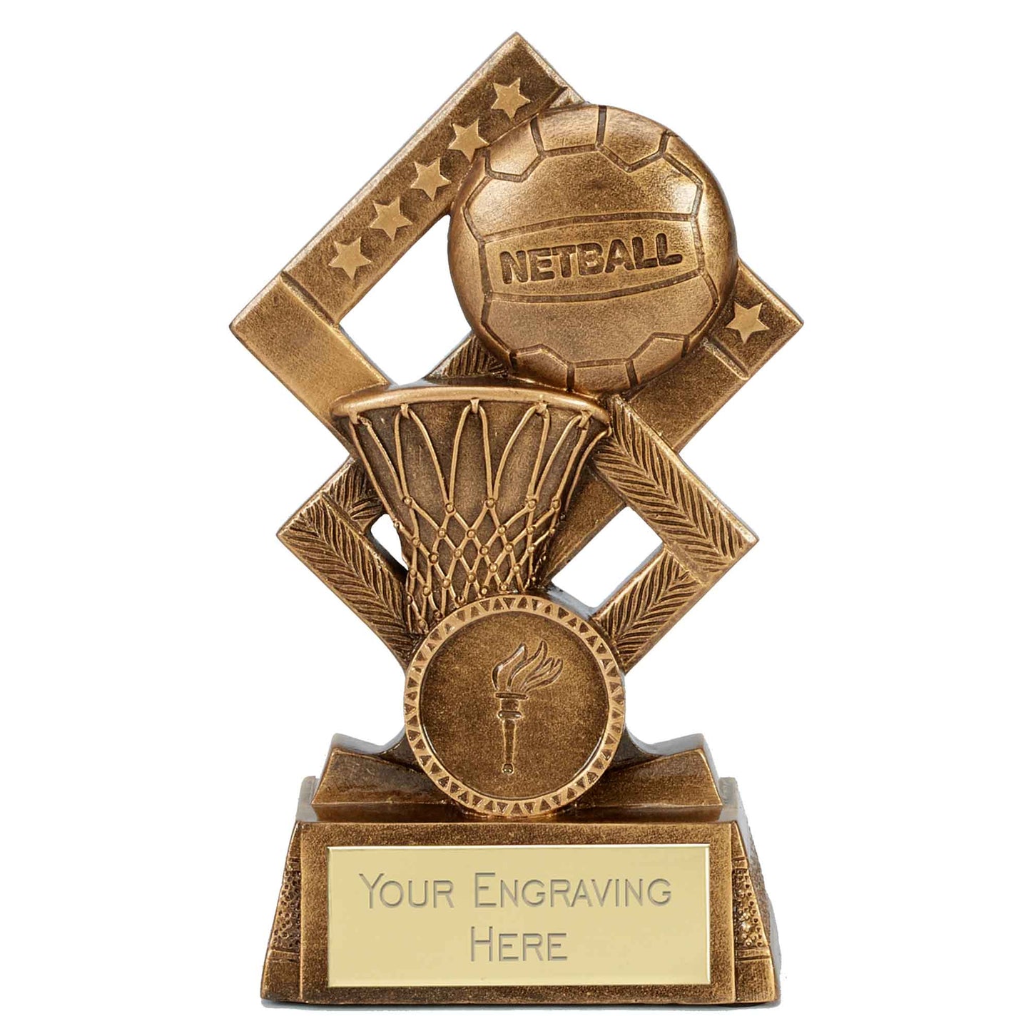Cube Antique Gold Netball Ball & Net Trophy 11.5cm (4 1/2")