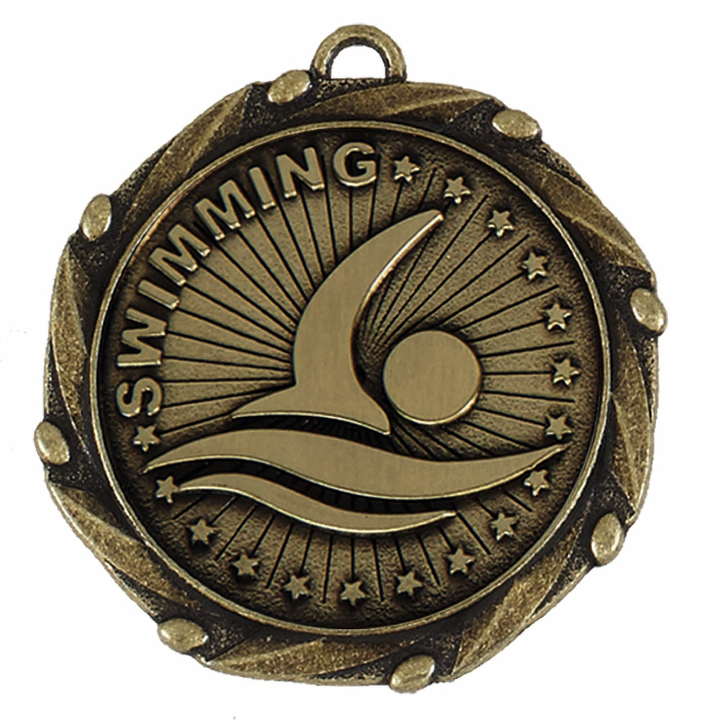 Gold Combo Swimming Medal with Red, White & Blue Ribbon 45mm (1 3/4")