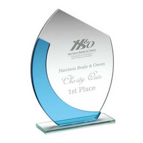 JADE/BLUE GLASS OVAL PLAQUE WITH ANGLED TOP - (4mm THICK)