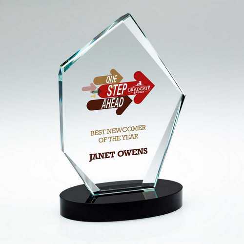 CLEAR GLASS OFFSET DIAMOND PLAQUE ON BLACK BASE (15mm THICK)