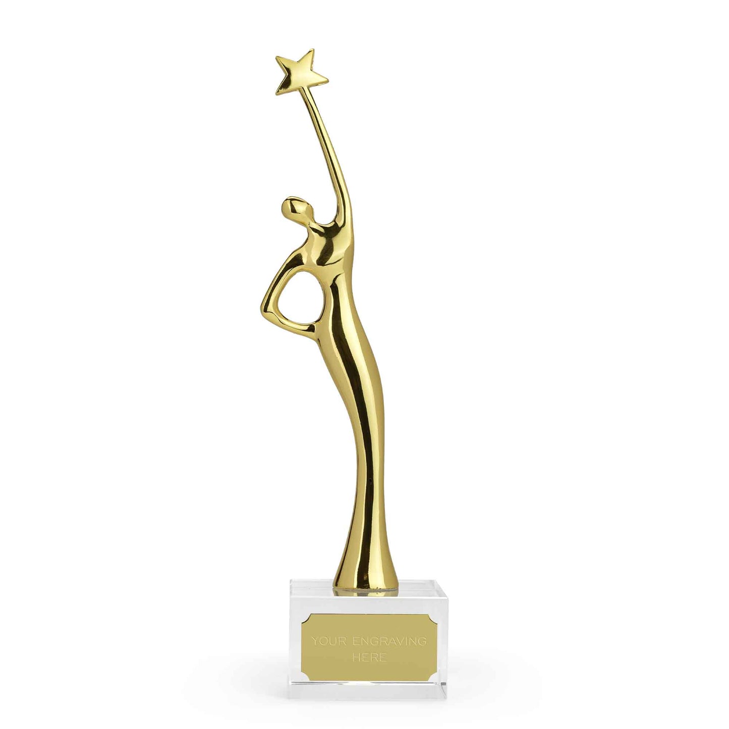 Gold Metal Celestial Statue Award On Optical Crystal Base 24.5cm (9 3/4")