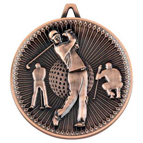 GOLF DELUXE MEDAL ANTIQUE GOLD - 2.35in