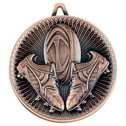 RUGBY DELUXE MEDAL ANTIQUE GOLD - 2.35in