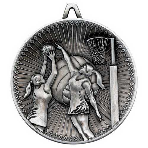 NETBALL DELUXE MEDAL ANTIQUE GOLD - 2.35in
