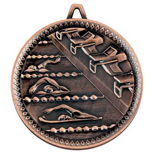 SWIMMING DELUXE MEDAL ANTIQUE GOLD - 2.35in