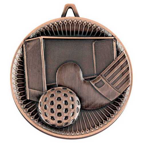 HOCKEY DELUXE MEDAL ANTIQUE GOLD - 2.35in
