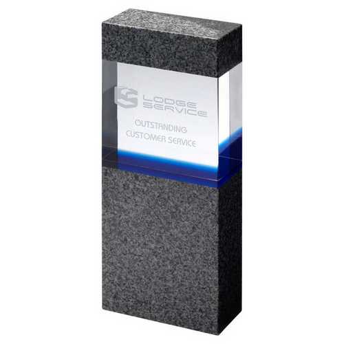 CLEAR/BLUE GLASS WITHIN GREY MARBLE COLUMN (35mm THICK X 80mm WIDE)
