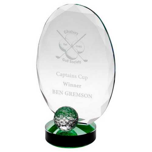 CLEAR GLASS OVAL AND GOLF BALL WITH GREEN HIGHLIGHTS (10mm THICK)