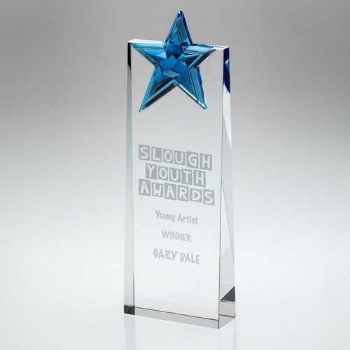 CLEAR GLASS WEDGE WITH BLUE GLASS STAR