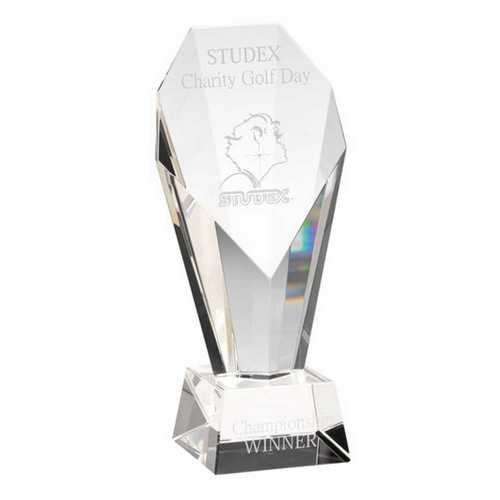 CLEAR GLASS OBELISK ON BASE