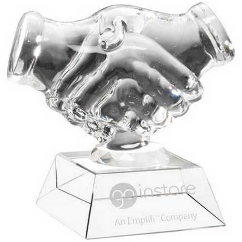 CLEAR GLASS 'HANDSHAKE' ON BASE - 4.25in