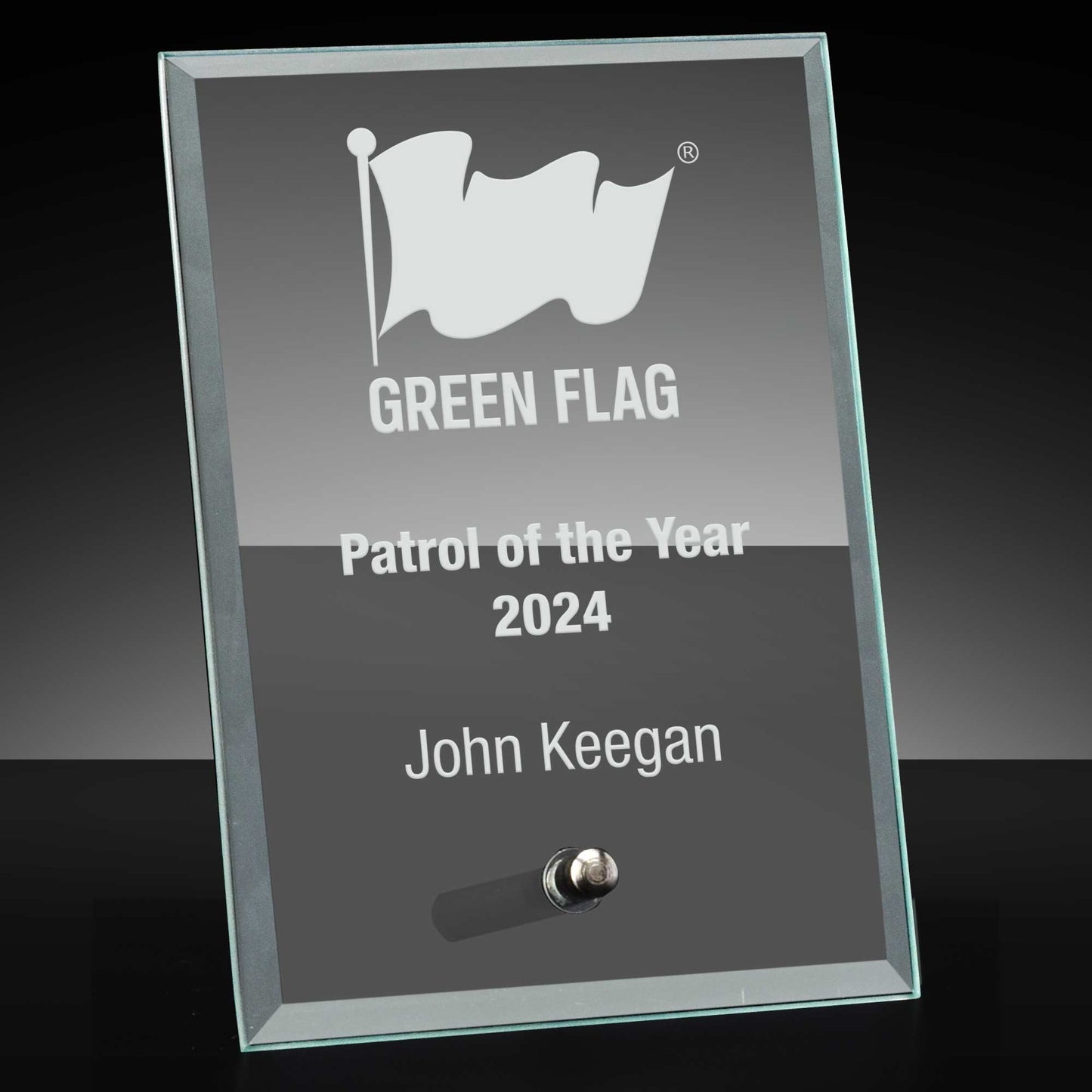 Crest Bevelled Edge Jade Glass Award With Chrome Pin 12.5cm (5")
