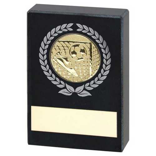 BLACK MARBLE WITH SILVER/GOLD WREATH, FOOTBALL INSERT AND PLATE