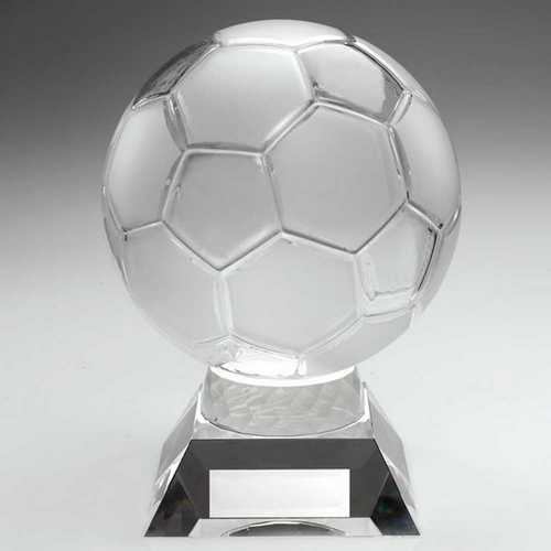 LARGE CLEAR GLASS FOOTBALL WITH PLATE