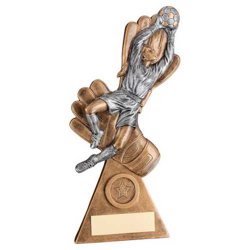 BRZ/PEW/GOLD FEMALE GOALKEEPER ON GLOVES WITH PLATE (1in CENTRE) - 9.25in