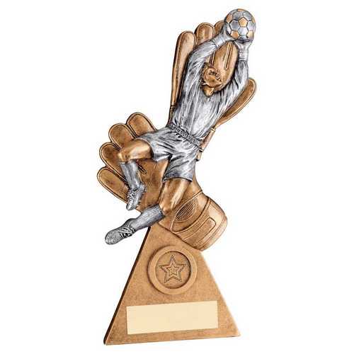 BRZ/PEW/GOLD FEMALE GOALKEEPER ON GLOVES WITH PLATE (1in CENTRE) - 9.25in