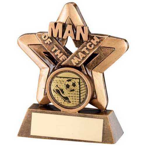 BRZ/GOLD MAN OF THE MATCH MINI STAR WITH FOOTBALL INSERT AND PLATE - 3.75in