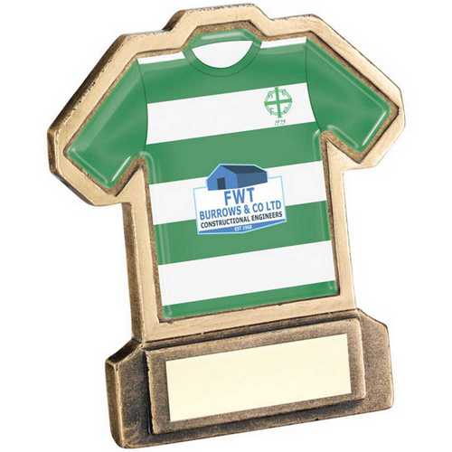 BRZ/GOLD RESIN FOOTBALL SHIRT WITH PLATE - (SHIRT C)