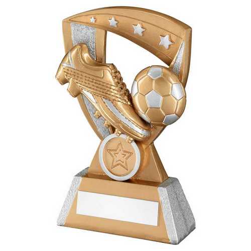 GOLD/SILVER FOOTBALL AND BOOT ON 4 STAR SHIELD WITH PLATE (1in CENTRE)