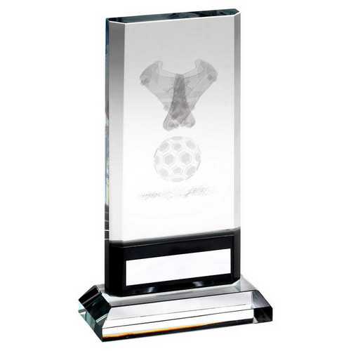 CLEAR/BLACK GLASS WITH LASERED FOOTBALL IMAGE AND PLATE (15mm THICK)