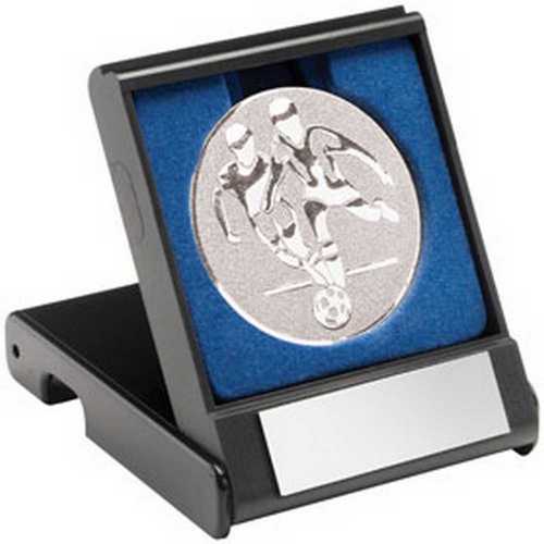 BLACK PLASTIC BOX WITH FOOTBALL PLAYERS INSERT GOLD - 3.5in
