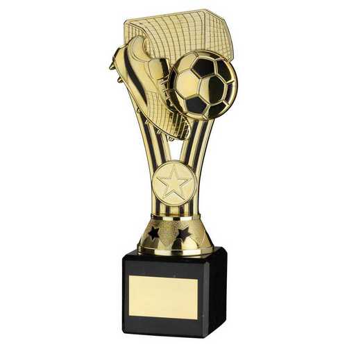 GOLD/BLACK PLASTIC 'WEMBLEY' FIGURE ON BLACK MARBLE TROPHY - (1in CEN)