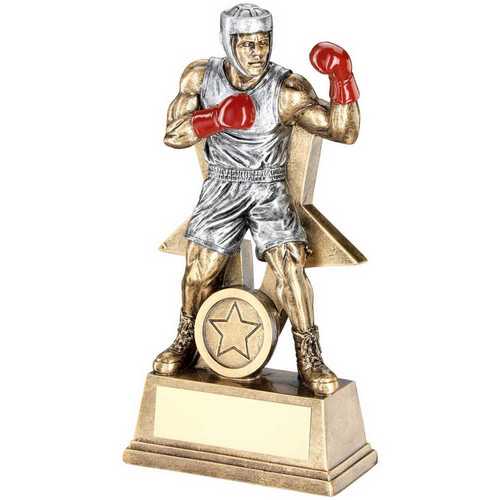 BRZ/PEW/RED MALE BOXING FIGURE WITH STAR BACKING WITH PLATE (1in CENTRE)