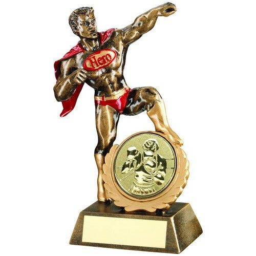 BRZ/GOLD/RED RESIN GENERIC 'HERO' AWARD WITH BOXING INSERT AND PLATE - 7.25in
