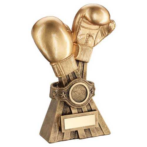 GOLD/BRZ BOXING GLOVES WITH BELT WITH PLATE (1in CENTRE)