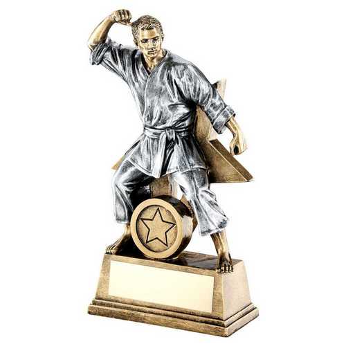 BRZ/GOLD/PEW MALE MARTIAL ARTS FIGURE WITH STAR BACKING AND PLATE (1in CEN)