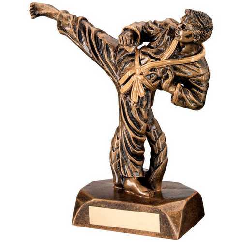 BRZ/GOLD RESIN KARATE FIGURE WITH PLATE