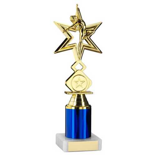 GOLD/BLUE 'DANCE/GYM' STAR FIGURE ASSEMBLED ON MARBLE (1" CEN/1" TUBE)