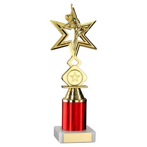 GOLD/RED 'DANCE/GYM' STAR FIGURE ASSEMBLED ON MARBLE (1" CEN/1" TUBE)