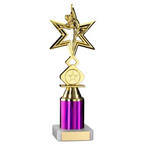 GOLD/PURPLE 'DANCE/GYM' STAR FIGURE ASSEMBLED ON MARBLE (1" CEN/1" TUBE)