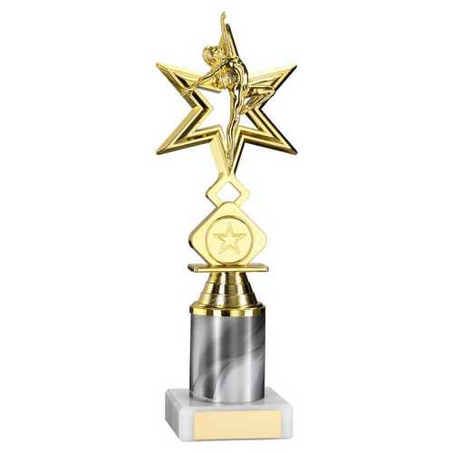 GOLD/WHITE 'DANCE/GYM' STAR FIGURE ASSEMBLED ON MARBLE (1" CEN/1" TUBE)