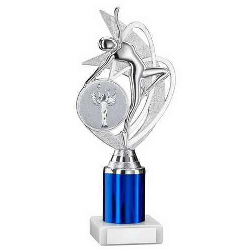 SILVER/BLUE 'DANCE/GYM' FIGURE ASSEMBLED ON MARBLE (2" CEN/1" TUBE)