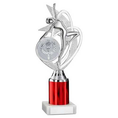 SILVER/RED 'DANCE/GYM' FIGURE ASSEMBLED ON MARBLE (2" CEN/1" TUBE)