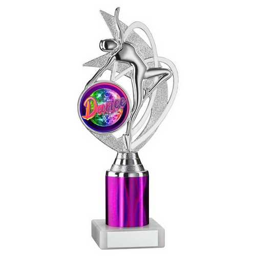 SILVER/PURPLE 'DANCE/GYM' FIGURE ASSEMBLED ON MARBLE (2" CEN/1" TUBE)