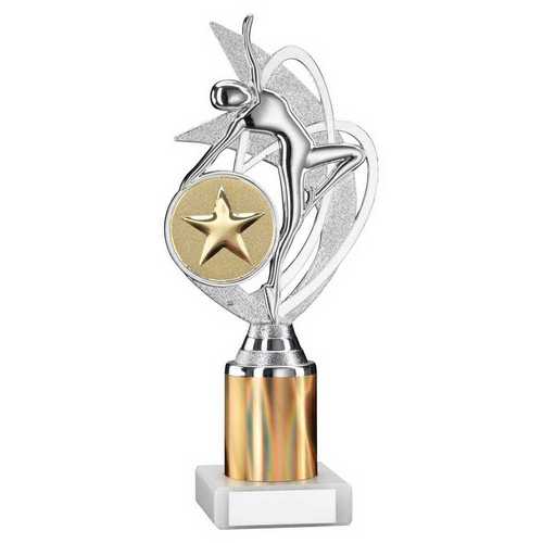 SILVER/GOLD 'DANCE/GYM' FIGURE ASSEMBLED ON MARBLE (2" CEN/1" TUBE)