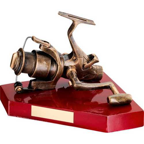 BRZ/GOLD RESIN ANGLING REEL WITH PLATE - 6in