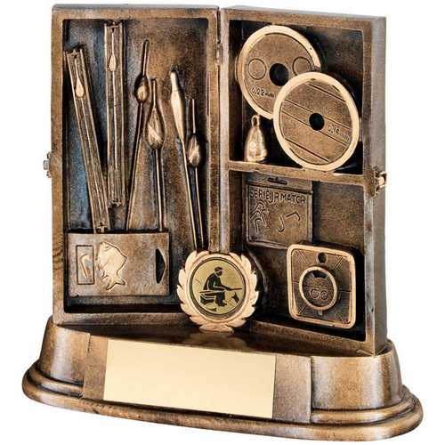 BRZ/GOLD RESIN ANGLING TACKLE BOX WITH PLATE (1in CENTRE)